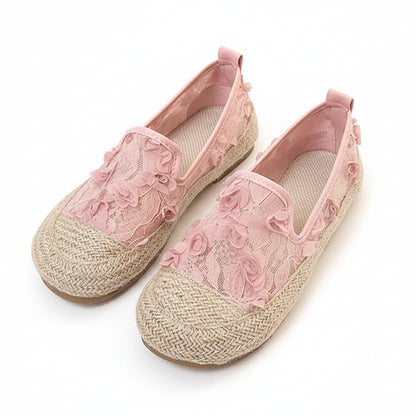 Espadrilles Femme Toile Brodées – Slip-On Bout Rond Dentelle Florale