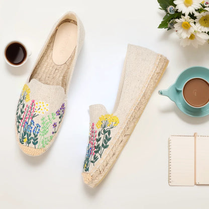 Espadrilles Femme Toile – Motif Floral Brodé