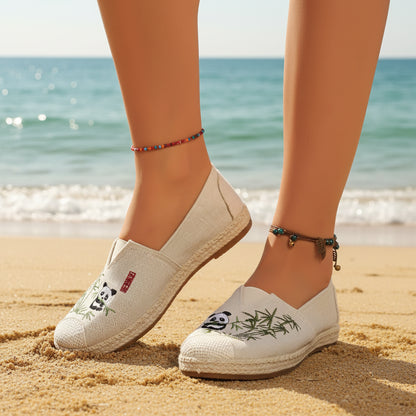 Espadrilles Femme Coton – Broderie Panda Motif Bambou