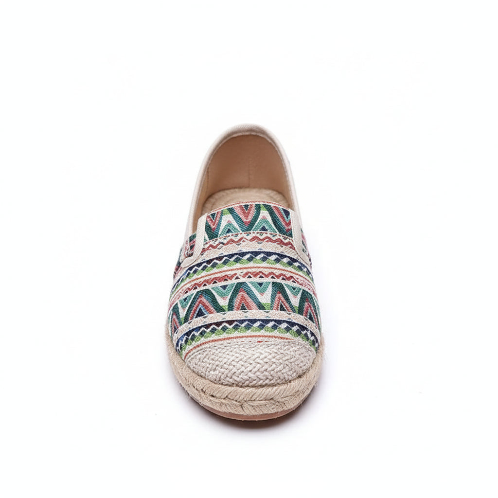 Espadrilles Femme Toile – Motif Ethnique Multicolore Tressé