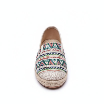 Espadrilles Femme Toile – Motif Ethnique Multicolore Tressé