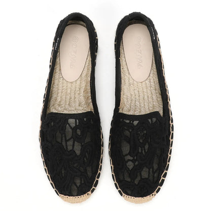 Espadrilles Femme Dentelle Florale – Slip-On Bout Rond